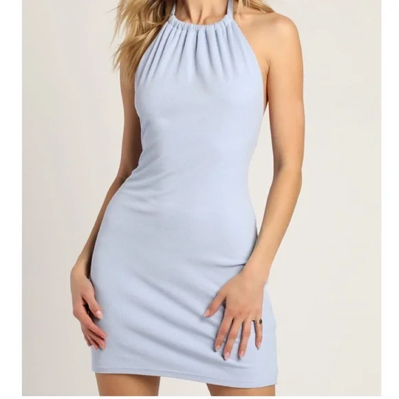 Lulus | Dresses | Nwt Loving Los Angeles Light Blue Ribbed Halter Mini Dress  | Poshmark